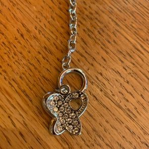 Silver Tone Pave Crystal Butterfly charm Bracelet Rolo Chain Toggle Clasp 7”